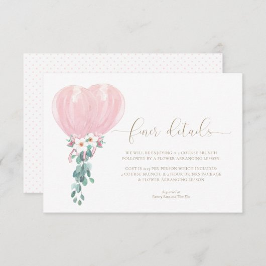 Roze Ballonnen Baby shower Fijner Details Kaart (Voorkant / Achterkant)