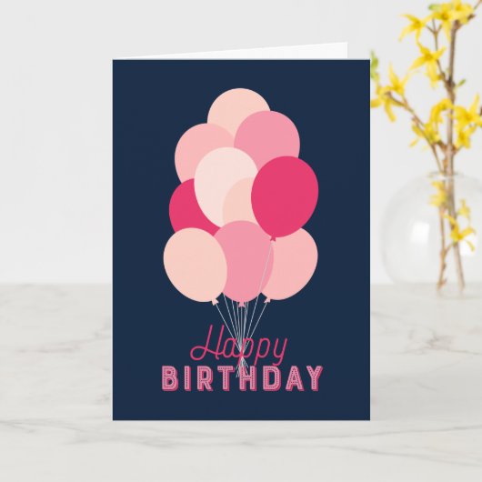 Roze Ballonnen Blauw Gefeliciteerd Verjaardag Kaart (Gele Bloem)