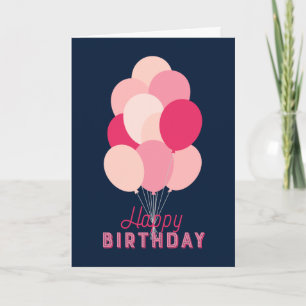 Roze Ballonnen Blauw Gelukkig Verjaardag Kaart