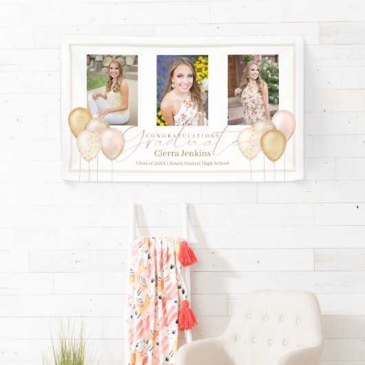 Roze Ballonnen Drie foto's Kalligrafie Afstuderen Spandoek (Insitu)