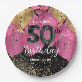 Roze Ballonnen en Glitter 50ste verjaardag Papieren Bordje (Voorkant)