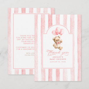 Roze ballonnen en teddybeer baby shower bedankkaart