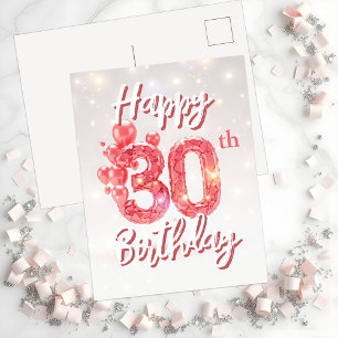 Roze Ballonnen & Glinsterende Confetti 30e Verjaar Briefkaart