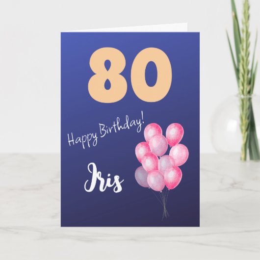 ROZE BALLONNEN HAPPY 80TH BIRTHDAY KAART (Voorkant)