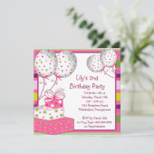 Roze Ballonnen Meisjes 2e Verjaardagsfeestje Kaart (Staand voorkant)