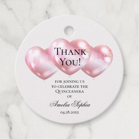 Roze ballonnen Quinceañera Bedankjes Labels (Voorkant)