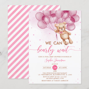 Roze ballonnen Teddy Bear Girl Baby shower Kaart