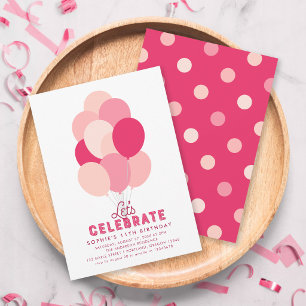 Roze Ballonnen Verjaardagsfeest Uitnodiging voor e