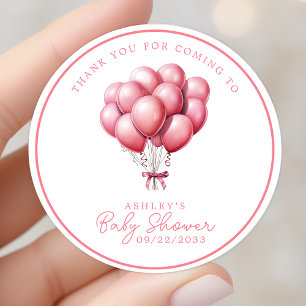Roze Ballonnen Waterverf Meisje Baby Shower Bedank Ronde Sticker
