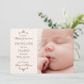  roze band babymeisje aankondiging (Staand voorkant)