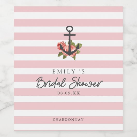 Roze band Nautisch AnkerVrijgezellenfeest Wijn Etiket (Enkel label)