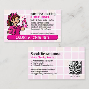 Roze Bandana Detail Schoonmaak QR Cartoon Dienstme Visitekaartje