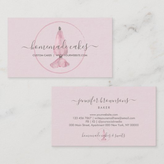Roze banketbakkersgebak Logo Chef Bakkerij Visitekaartje (Voorkant / Achterkant)