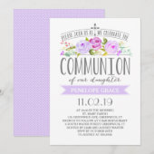 Roze Banner | Uitnodiging Meisje Communie | Paars (Voorkant / Achterkant)