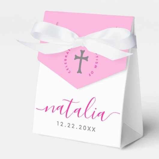 Roze baptisme Christening Naming Cross Bedankdoosjes (Voorkant Zijde)