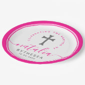 Roze baptisme Christening Naming Cross Papieren Bordje (Gekanteld)