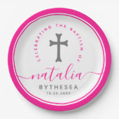 Roze baptisme Christening Naming Cross Papieren Bordje (Voorkant)