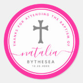 Roze baptisme Christening Naming Cross Ronde Sticker (Voorkant)
