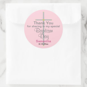 Roze baptisme dochter Silver Cross Hartelijk dank Ronde Sticker