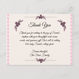 Roze baptisme voor baby Girl Bedankkaart