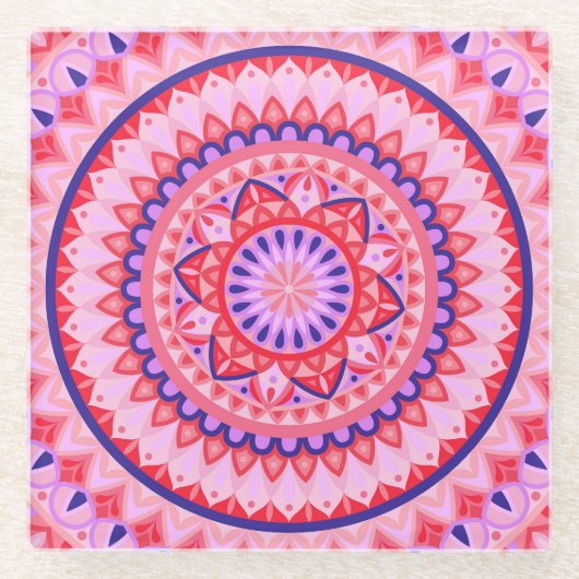 Roze Basis Mandala Glazen Onderzetter (Voorkant)