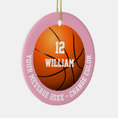 Roze Basketbal met Op Maat Gemaakte Naam en Berich Keramisch Ornament (Rechts)