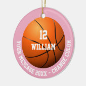 Roze Basketbal met Op Maat Gemaakte Naam en Berich Keramisch Ornament (Links)