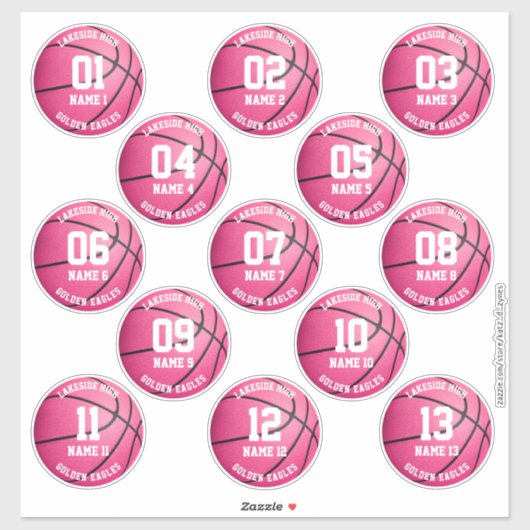 roze basketbal op maat 3-inch stickers (Vel)