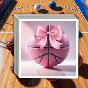 Roze Basketbal Ribbon Bow Ball Baby shower Invita Servet
