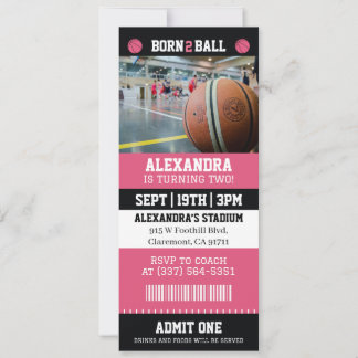 Roze Basketbal Ticket 2e Verjaardagsfeestje Kaart
