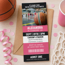 Roze Basketbal Ticket Verjaardagsfeestje