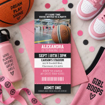 Roze Basketbal Ticket Verjaardagsfeestje