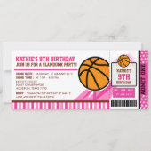 Roze Basketball Ticket Pass Birthday Uitnodiging (Voorkant)