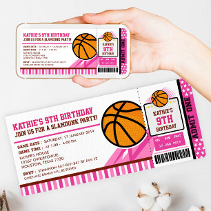Roze Basketball Ticket Pass Birthday Uitnodiging