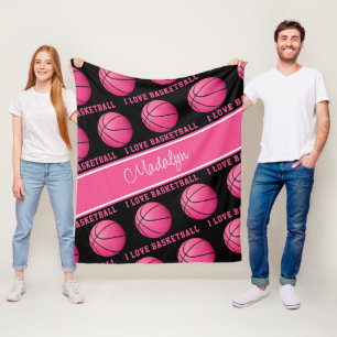 roze basketballen, ik hou van basketbaltekstpatroo fleece deken