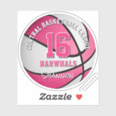 Roze basketbalteam kleurt meisjesteamnaam sticker (Vel)