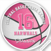 Roze basketbalteam kleurt meisjesteamnaam sticker (Voorkant)