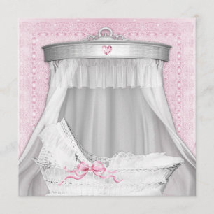 Roze Bassinet Baby shower Kaart