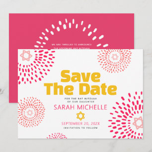 Roze Bat Mitswa Bold Starburst Cool Modern Groovy Save The Date