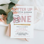 Roze Batter Up Baseball Girl 1e Verjaardag Party Kaart