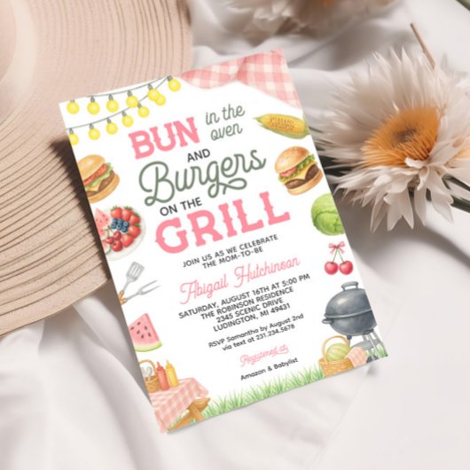 Roze BBQ Baby shower Uitnodiging - Bun in de oven