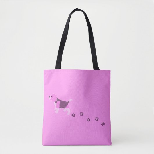 Roze beagle Dog met Pawprint en aangepaste naam Draagtas (Voorkant)
