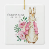 Roze Beatrix Potter Konijn Gepersonaliseerde Baby Keramisch Ornament (Achterkant)