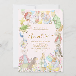 Roze Beatrix Potter Peter het Konijn Baby shower Kaart