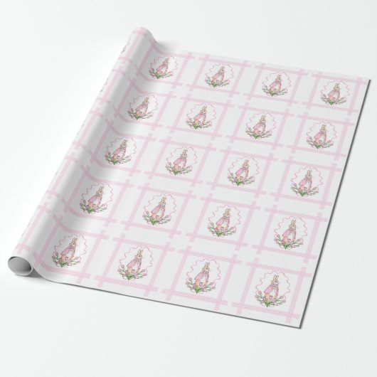 Roze Beatrix Potter Plaid Baby shower Cadeaupapier (Uitgerold)