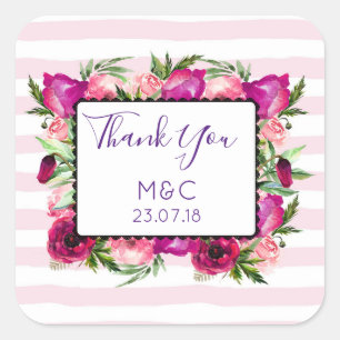 Roze Bedankt en papegaaiachtigen Bouquet Weddensch Vierkante Sticker