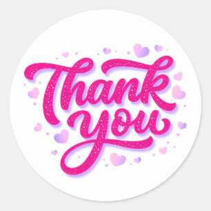 Roze Bedankt Glitter Sticker met Hartjes