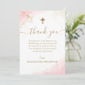 Roze Bedankt Gouden Kruis Meisje Doop (Staand voorkant)