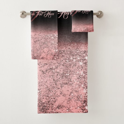 Roze bedrukte sprankeleffect Bling Glam Bad Handdoek (Insitu)