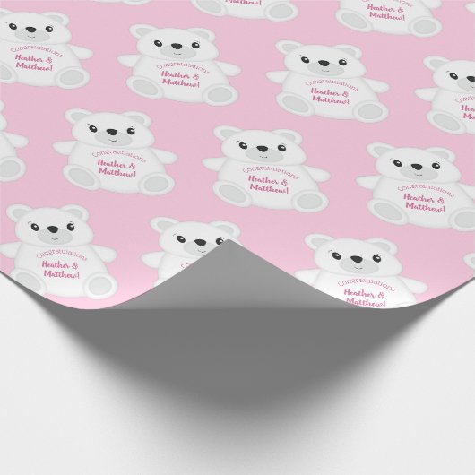 Roze Beer Baby shower Cadeaupapier (Hoek)
